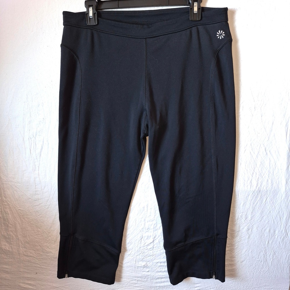 Athleta Womens Black Capri Leggings Size L Zipped Ankle Back Pocket Activewear